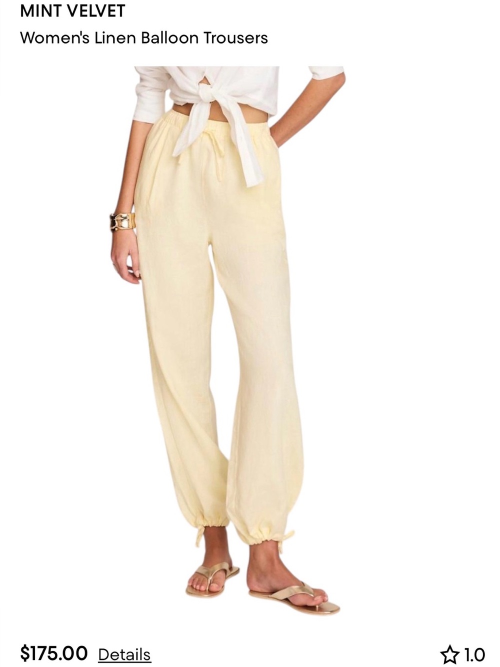 Mint Velvet Yellow Linen Balloon Trousers Sz 6